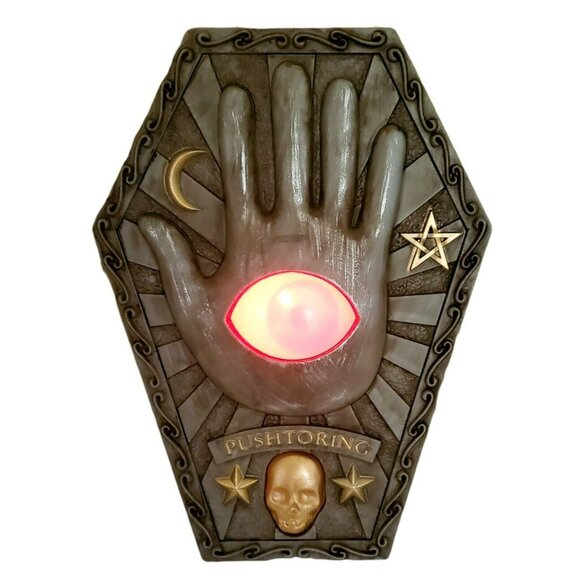 New Halloween Eyeball Doorbell Animated Creepy Coffin Hand Sound Lights Up Gemmy - Picture 10 of 11